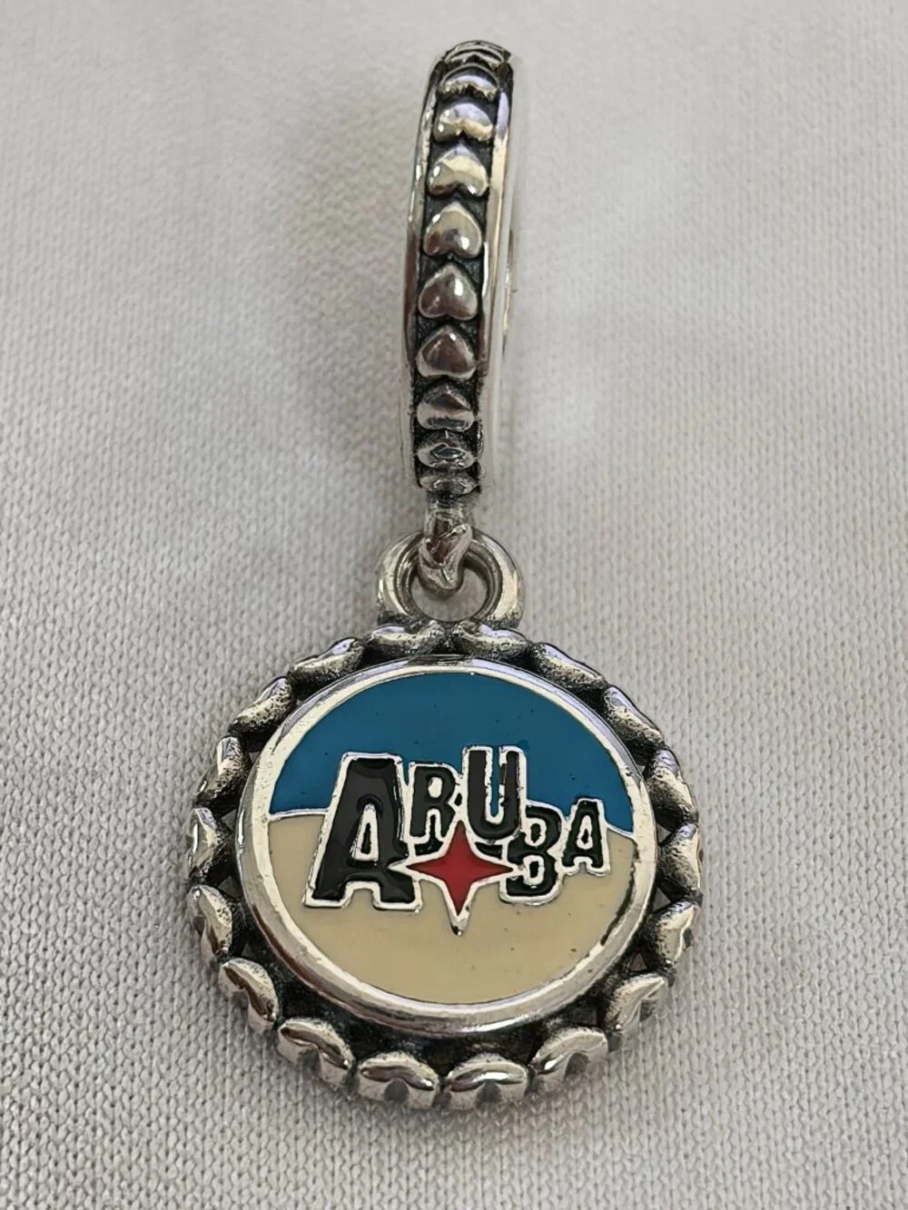 Pandora Aruba Enamel Dangle Charm - Blue, Cream & Red Accent
